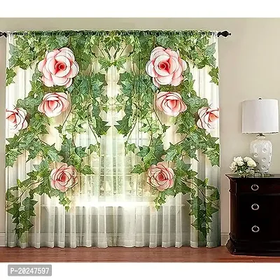 VIS 3D Flowers and Leaves Digital Printed Polyester Fabric Curtains for Bed Room, Living Room Kids Room Color Green Window/Door/Long Door (D.N.1733)