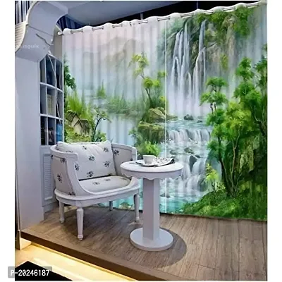 VIS 3D Waterfall Digital Printed Polyester Fabric Curtain for Bed Room, Living Room Kids Room Color White Window/Door/Long Door (D.N. 569)-thumb0