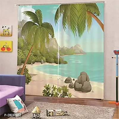 VIS 3D Sea Digital Printed Polyester Fabric Curtains for Bed Room, Living Room Kids Room Color Green Window/Door/Long Door (D.N.1724)-thumb0
