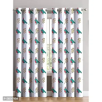 VIS 3D Birds Digital Printed Blackout (100%) Fabric Curtains for Bed Room, Living Room, Color White Window/Door/Long Door (D.N. 1761)