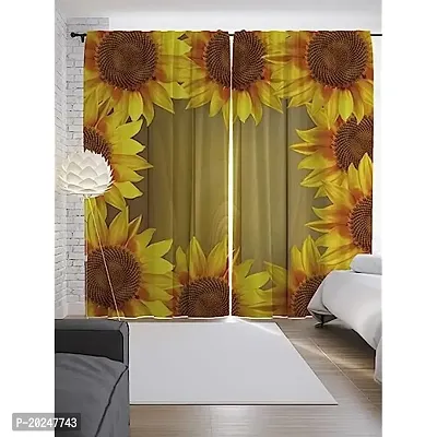 VIS 3D Sunflowers Digital Printed Polyester Fabric Curtains for Bed Room, Living Room Kids Room Color Yellow Window/Door/Long Door (D.N.1808)
