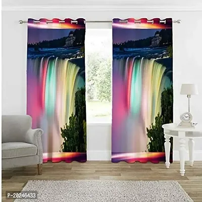 VIS 3D Waterfall Digital Printed Polyester Fabric Curtain for Bed Room, Living Room Kids Room Color Multi Window/Door/Long Door (D.N. 653)