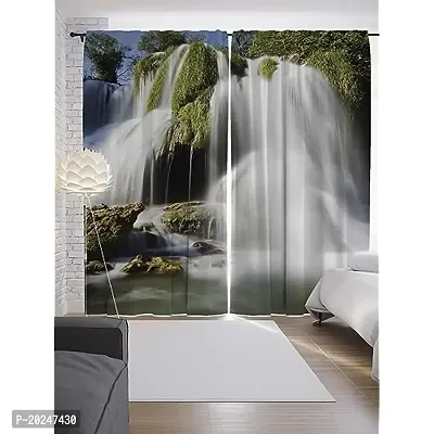 VIS 3D Waterfall Digital Printed Polyester Fabric Curtains for Bed Room, Living Room Kids Room Color Green Window/Door/Long Door (D.N.1696)