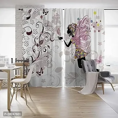 VIS 3D Girl Digital Printed Polyester Fabric Curtains for Bed Room, Living Room Kids Room Color White Window/Door/Long Door (D.N.1798)-thumb0