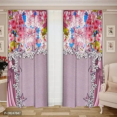 VIS 3D Flowers Digital Printed Polyester Fabric Curtains for Bed Room, Living Room Kids Room Color Pink Window/Door/Long Door (D.N.1792) (1, 4 x 7 Feet (Size: 48 x 84 Inch) Door)