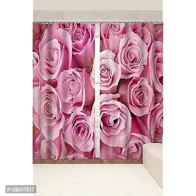 VIS 3D Rose Flower Digital Printed Polyester Fabric Curtains for Bed Room, Living Room Kids Room Color Green Window/Door/Long Door (D.N.1602)