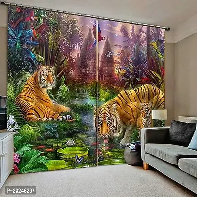 VIS 3D Tiger Digital Printed Polyester Fabric Curtain for Bed Room, Living Room Kids Room Color Multi Window/Door/Long Door (D.N. 604) (1, 4 x 7 Feet (Size : 48 x 84 Inch) Door)
