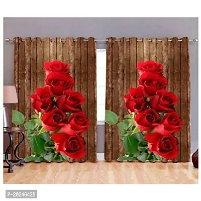 VIS 3D Rose Digital Printed Polyester Fabric Curtain for Bed Room, Living Room Kids Room Color Red Window/Door/Long Door (D.N. 655)