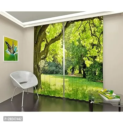 VIS 3D Forest Digital Printed Polyester Fabric Curtains for Bed Room, Living Room Kids Room Color Green Window/Door/Long Door (D.N.1677)