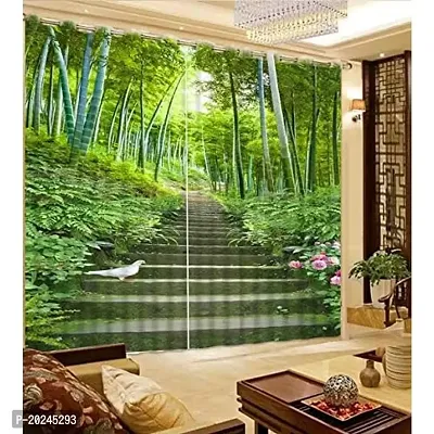 VIS Beautiful Forest 3D Digital Printed Polyester Fabric Curtains for Kids Room Bed Room with Eyelet Rings Color White Window/Door/Long Door(D.N.630)