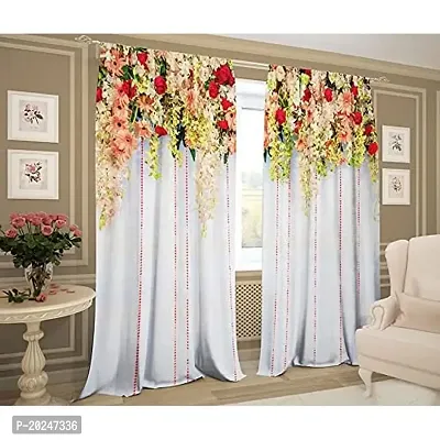 VIS 3D Colourful Flowers Digital Printed Polyester Fabric Curtains for Bed Room, Living Room Kids Room Color White Window/Door/Long Door (D.N.1682)-thumb0