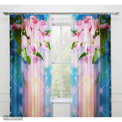 VIS 3D Flowers Digital Printed Polyester Fabric Curtains for Bed Room, Living Room Kids Room Color Pink Window/Door/Long Door (D.N.1684)