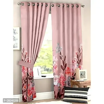 VIS 3D Flower Digital Printed Polyester Fabric Curtain for Bed Room, Living Room Kids Room Color Peach Window/Door/Long Door (D.N. 679)