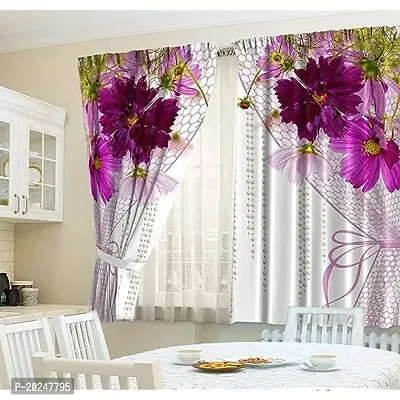 VIS 3D Flowers Digital Printed Polyester Fabric Curtains for Bed Room, Living Room Kids Room Color Purple Window/Door/Long Door (D.N.1774)-thumb0