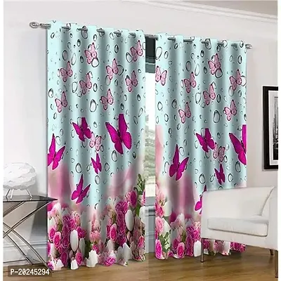 VIS 3D Butterfly Digital Printed Blackout (100%) Curtains for Kids Room Bed Room with Eyelet Rings Color Pink Window/Door/Long Door(D.N.702)-thumb0