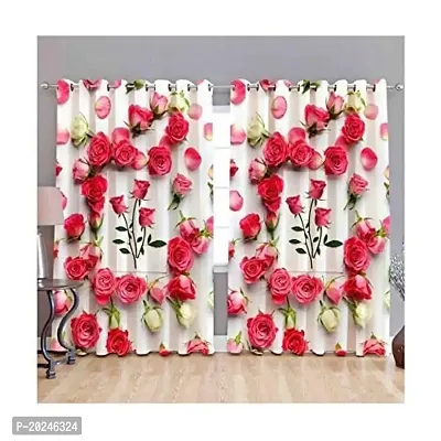 VIS 3D Rose Digital Printed Polyester Fabric Curtain for Bed Room, Living Room Kids Room Color Pink Window/Door/Long Door (D.N. 661)