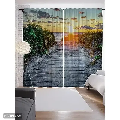 VIS 3D Sunrise Digital Printed Polyester Fabric Curtains for Bed Room, Living Room Kids Room Color White Window/Door/Long Door (D.N.1710)-thumb0