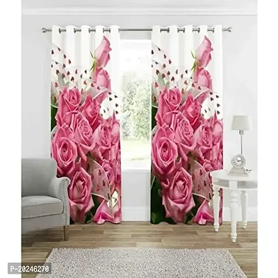 VIS 3D Rose Digital Printed Polyester Fabric Curtain for Bed Room, Living Room Kids Room Color Pink Window/Door/Long Door (D.N. 670)