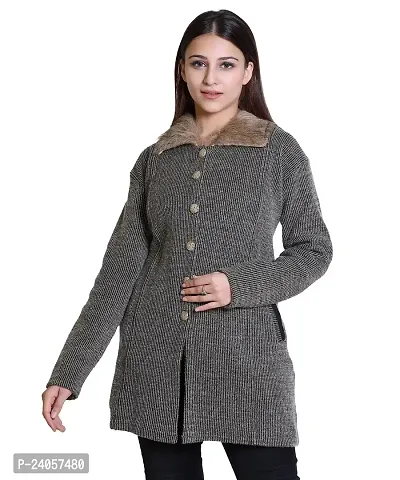 Latest Women Woolen Beige Fur Coat Sweaters-thumb0