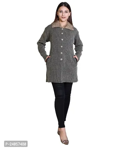 Latest Women Woolen Beige Fur Coat Sweaters-thumb3