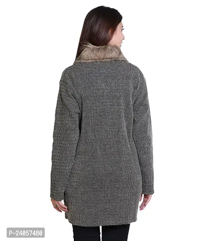 Latest Women Woolen Beige Fur Coat Sweaters-thumb4