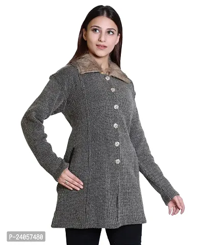 Latest Women Woolen Beige Fur Coat Sweaters-thumb2