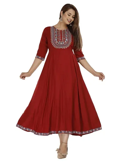 Om Sundaraaya Women's Rayon Anarkali Kurta