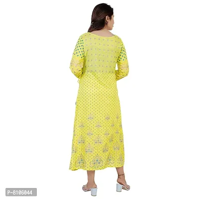 Om Sundaraaya Women's Rayon A- Line Kurta (X-Large, Yellow)-thumb2