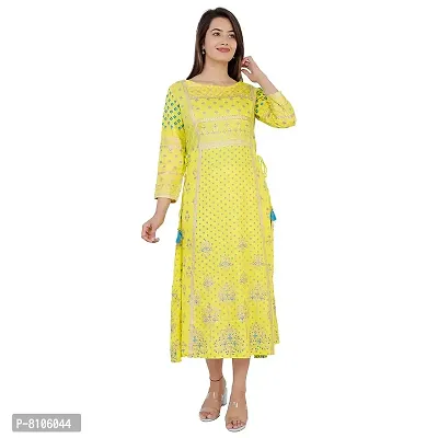 Om Sundaraaya Women's Rayon A- Line Kurta (X-Large, Yellow)