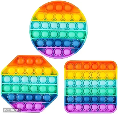 Pop It Fidget Toys Circle,Square,Hexagon Multicolor-Pack Of 3