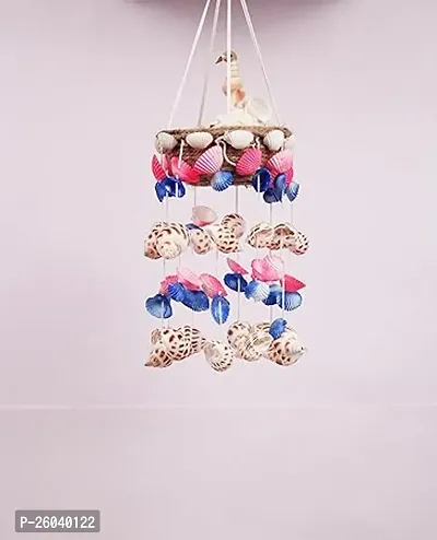 Decorative Handcrafted Artificial Sea Shell Wind Chime|Postive Energy Items For Home|Mini Door Hanger (Pink And Blue)