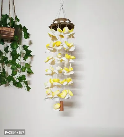 Seep Shell Wind Chimes For Bedroom And Balcony Garden |Home Decorative Item, (Yellow And White)