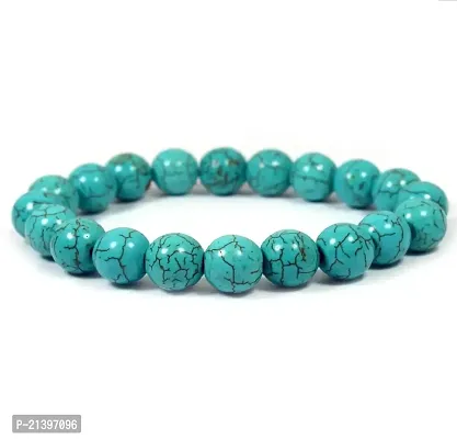 Blue Turquoise  Natural Stone Bracelet/  Gemstone Bracelet/ Beaded Bracelet Jewelry For Men  Women/ Lab Certificate, Color Blue, Bead Size 8 Mm/Charm/Antique (Pack Of 1)-thumb0