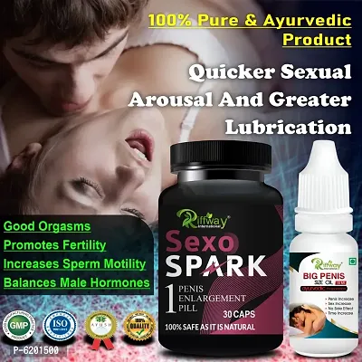 Sexo Spark Herbal Capsules and Big Penis Size Oil For Sexual Weakness and Strength, Erectile Power for Men and Boys - 30 Capsules, 15 ml