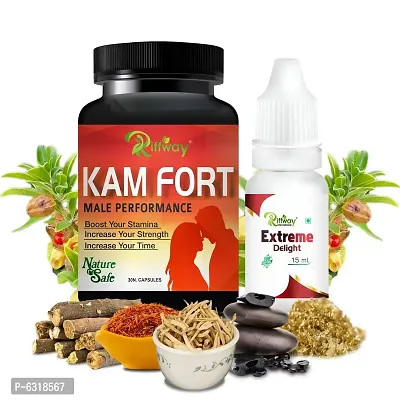 Kamfort Herbal Capsules And Extreme Delight Oil For Mprove Men Sexual Stamina | Increase Power And Performance-thumb0