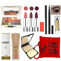 Volo makeup set (3 Pcs Lipsticks,1 Eye Shadow, 1 Foundation,1 Eyeliner, 1 Compact, 1 Kajal, 1 Pouch) Set of 9 Pcs C5-thumb1