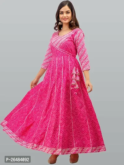 Beautiful Anarkali Pink Embellished Cotton Kurta Bottom Dupatta Set For Women-thumb0
