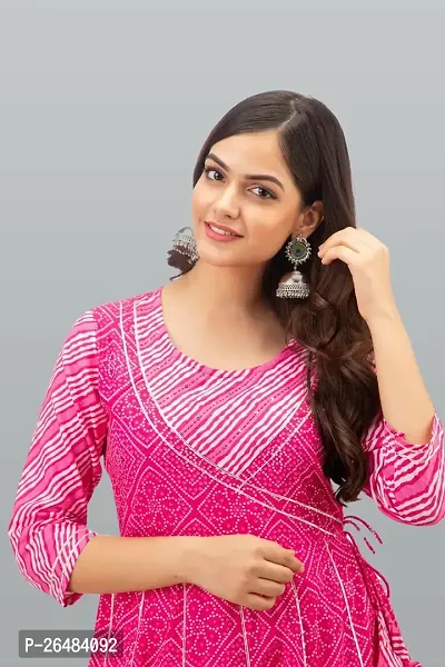 Beautiful Anarkali Pink Embellished Cotton Kurta Bottom Dupatta Set For Women-thumb4