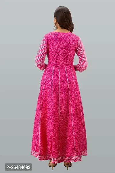 Beautiful Anarkali Pink Embellished Cotton Kurta Bottom Dupatta Set For Women-thumb5