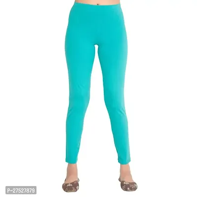 Stylish Turquoise Cotton Solid Leggings For Women-thumb0