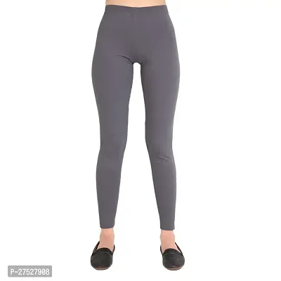 Stylish Grey Cotton Solid Leggings For Women