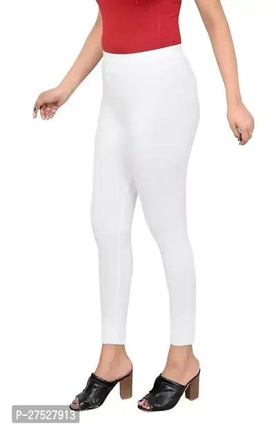 Stylish White Cotton Solid Leggings For Women