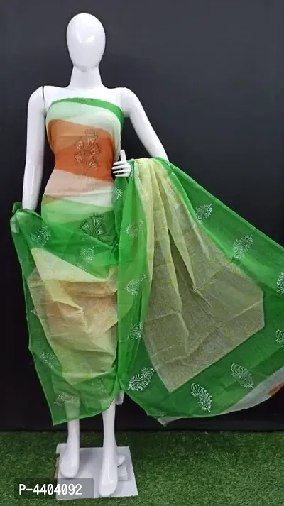 Stylish Cotton Kota Doria Hand Block Print Women Dress Material With Duaptta
