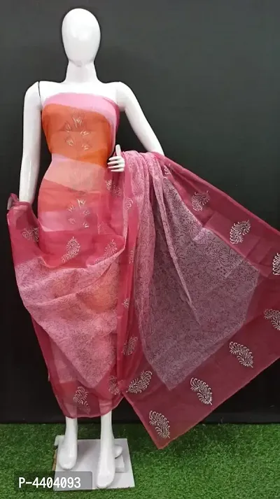 Stylish Cotton Kota Doria Hand Block Print Women Dress Material With Duaptta-thumb0