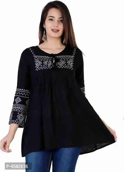 Black Rayon Western wear Embroidery Top