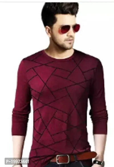 Stylish Maroon Cotton Blend T-shirt For Men-thumb0