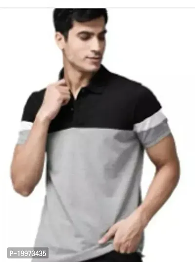 Stylish Grey Cotton Blend T-shirt For Men-thumb0