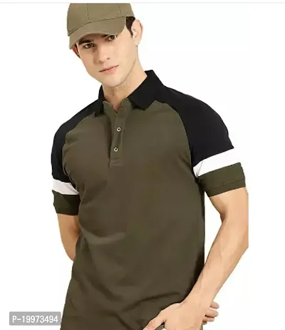 Stylish Olive Cotton Blend T-shirt For Men-thumb0