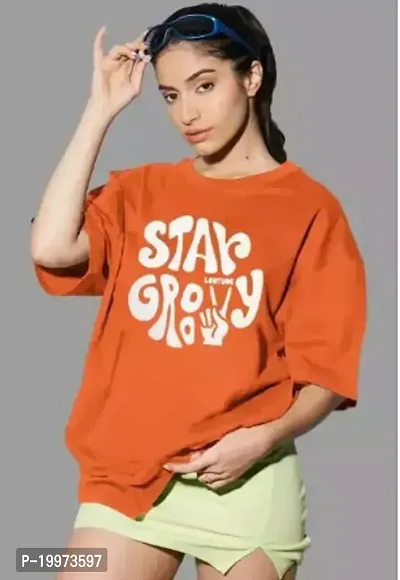 Elegant Orange Cotton Tshirt For Women-thumb0