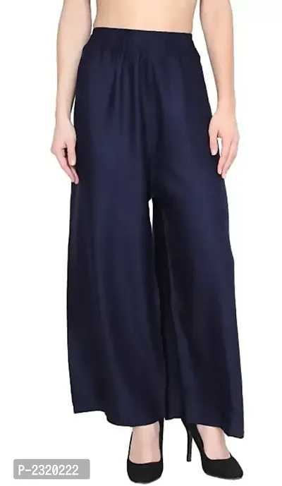 Navy Blue Solid Palazzo Pant-thumb0